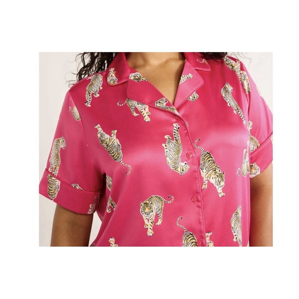Silky SATIN PJ Pajamas Set BENGAL Tiger CAT Women's 3x Leopard Barbie Hot Pink